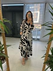 My 3388 Cream Black Belted Dress