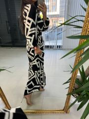 My 3388 Cream Black Belted Dress