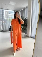 Cr 1005 Turuncu Kısa Kol Gömlek Elbise