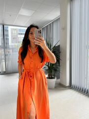 Cr 1005 Turuncu Kısa Kol Gömlek Elbise