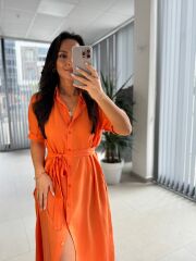 Cr 1005 Turuncu Kısa Kol Gömlek Elbise