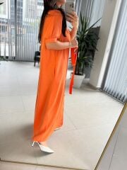 Cr 1005 Turuncu Kısa Kol Gömlek Elbise