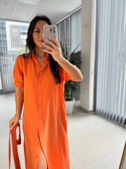 Cr 1005 Turuncu Kısa Kol Gömlek Elbise