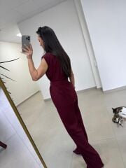 Art 4016 Keten Kuşak Detaylı Mürdüm Yelekli Takım