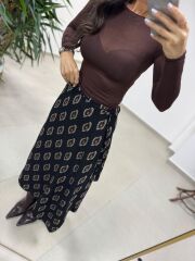 Ms 227 Anvelop Detaylı Siyah Desenli Tasarım Etek