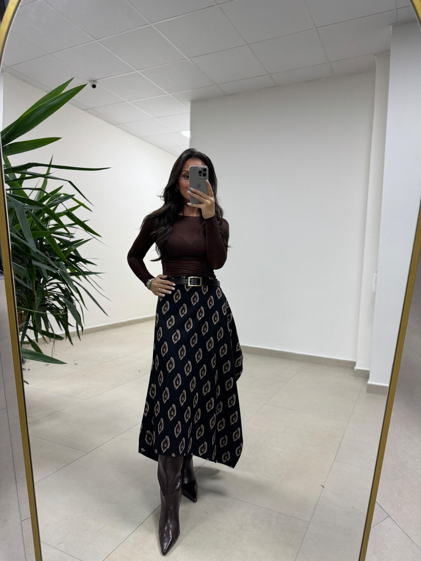 Ms 227 Anvelop Detaylı Siyah Desenli Tasarım Etek