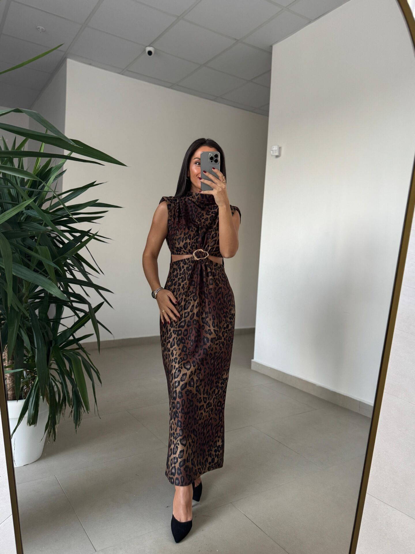 My 3840 Süet Dokulu Bel Dekolteli Kahve Leo Elbise