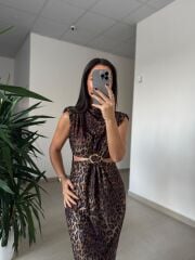 My 3840 Süet Dokulu Bel Dekolteli Kahve Leo Elbise