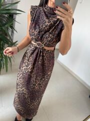 My 3840 Süet Dokulu Bel Dekolteli Kahve Leo Elbise