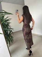 My 3840 Süet Dokulu Bel Dekolteli Kahve Leo Elbise