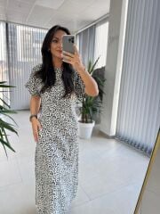 Bb 28972 Yaka Yıldız Detaylı Leopar Elbise