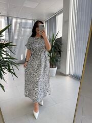 Bb 28972 Yaka Yıldız Detaylı Leopar Elbise