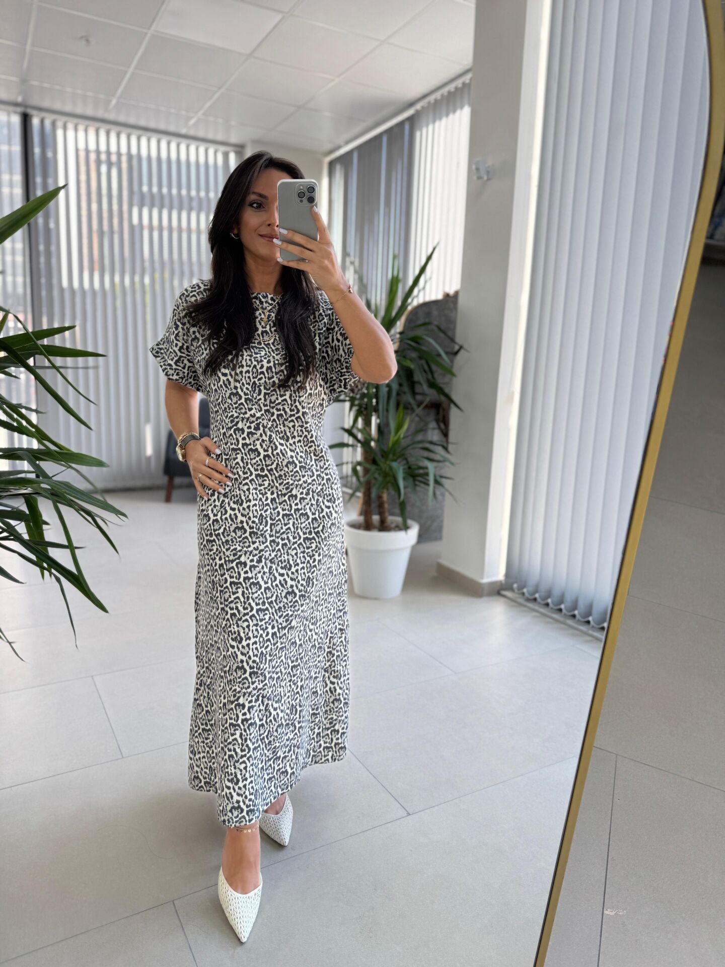 Bb 28972 Yaka Yıldız Detaylı Leopar Elbise