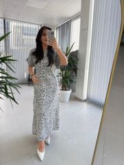 Bb 28972 Yaka Yıldız Detaylı Leopar Elbise