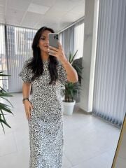 Bb 28972 Yaka Yıldız Detaylı Leopar Elbise