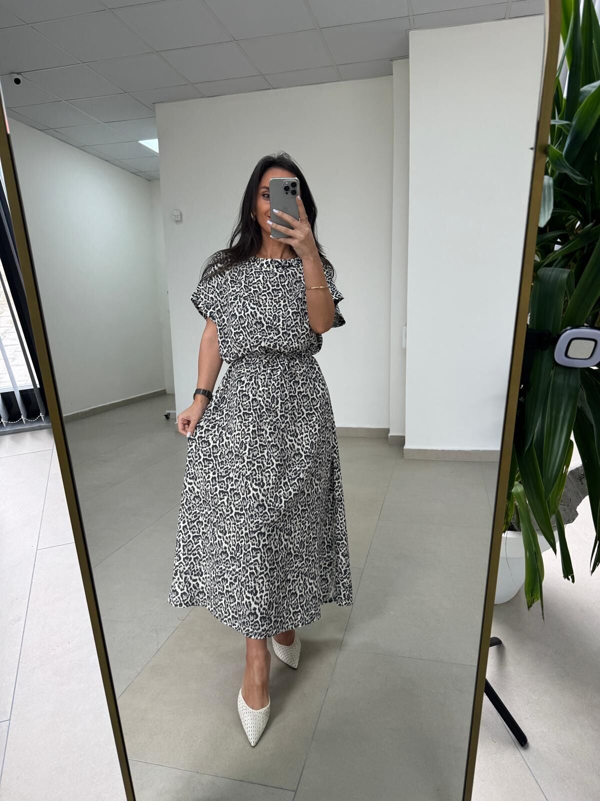 Bb 28972 Yaka Yıldız Detaylı Leopar Elbise