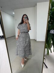 Bb 28972 Yaka Yıldız Detaylı Leopar Elbise