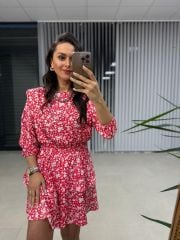 Sg Ağaç Kabuğu Kırmızı Çiçekli Elbise