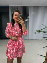 Sg Ağaç Kabuğu Kırmızı Çiçekli Elbise