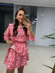 Sg Ağaç Kabuğu Kırmızı Çiçekli Elbise