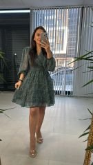 Mein 3391 grün gepunktetes Chiffonkleid