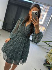 Mein 3391 grün gepunktetes Chiffonkleid