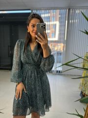 Mein 3391 grün gepunktetes Chiffonkleid