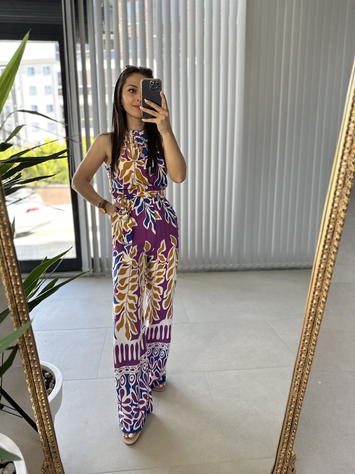 My 3229 Halter yaka mor geçişli tulum