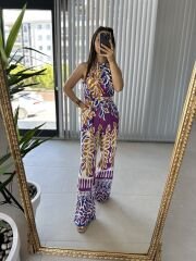 My 3229 Halter yaka mor geçişli tulum