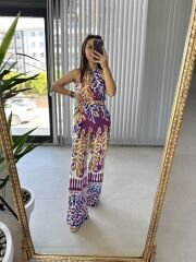 My 3229 Halter yaka mor geçişli tulum