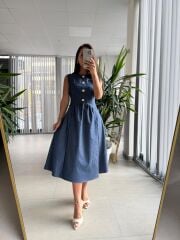 Ms 163 Düğme Detaylı Denim Elbise
