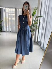 Ms 163 Düğme Detaylı Denim Elbise
