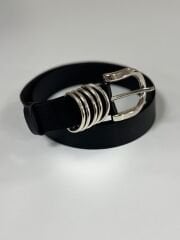 155 Halkalı Gümüş Siyah Kemer