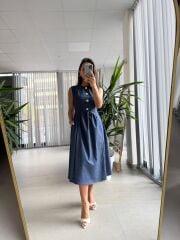 Ms 163 Düğme Detaylı Denim Elbise