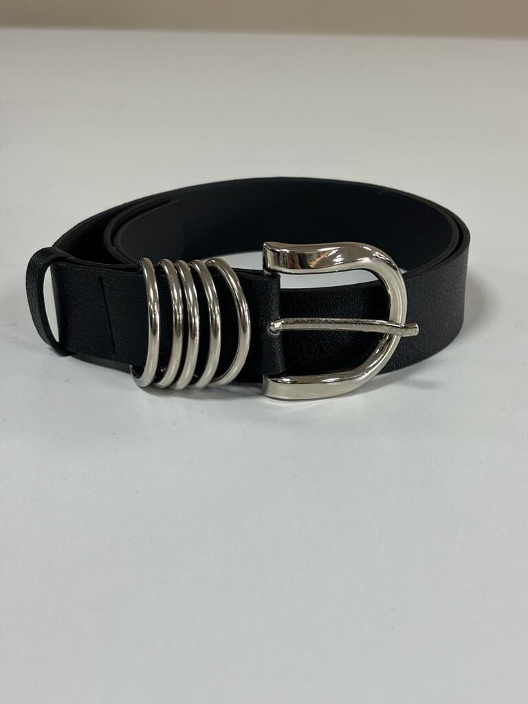 Silver Black Belt with Rings
