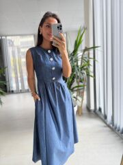 Ms 163 Düğme Detaylı Denim Elbise