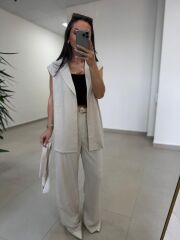 Art 4016 Keten Kuşak Detaylı Taş Yelekli Takım