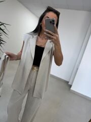 Art 4016 Keten Kuşak Detaylı Taş Yelekli Takım