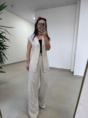 Art 4016 Keten Kuşak Detaylı Taş Yelekli Takım