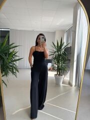 Sv 2966 Siyah Büzgü Detaylı Askılı Tulum