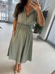 Bb 30050 Su yeşili Bel Gipe Detaylı Fermuarlı Elbise