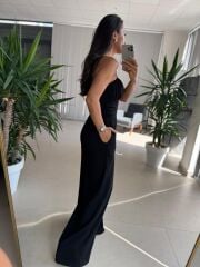 Sv 2966 Siyah Büzgü Detaylı Askılı Tulum