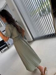 Bb 30050 Su yeşili Bel Gipe Detaylı Fermuarlı Elbise