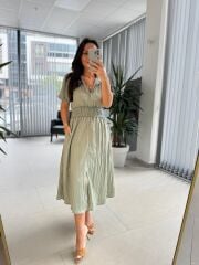 Bb 30050 Su yeşili Bel Gipe Detaylı Fermuarlı Elbise