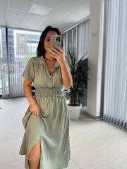 Bb 30050 Su yeşili Bel Gipe Detaylı Fermuarlı Elbise
