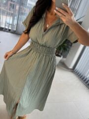 Bb 30050 Su yeşili Bel Gipe Detaylı Fermuarlı Elbise