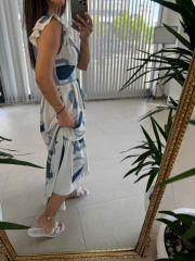 My 3507 V Neck Indigo Cotton Linen Dress