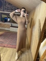 Toprak yarasa kol uzun triko elbise