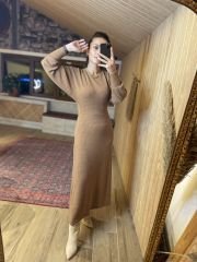 Toprak yarasa kol uzun triko elbise