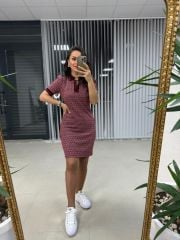 Sg Jakarlı Polo Yaka Kırmızı Kalem Elbise